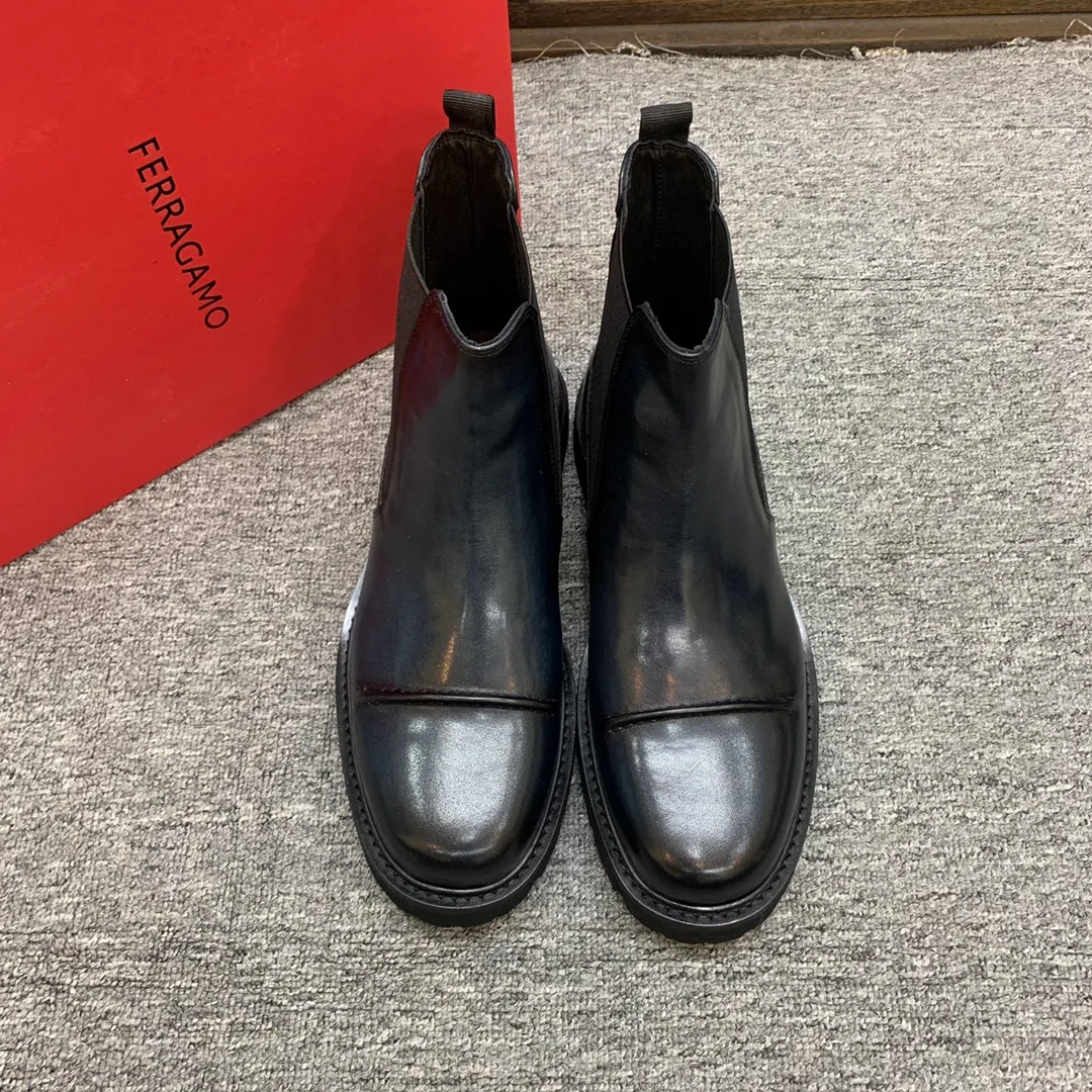 Men's shoes 💰960 🎁🎁🎁😈[Ferragamo] Men's high-top boots, the latest hot style, 1:1 original purchase quality, top quality, imported cowhide for the uppers, imported cowhide for the lining and feet, with original lightweight foam outsole, matching code 39-44, (38, 45 custom-made, non-refundable)